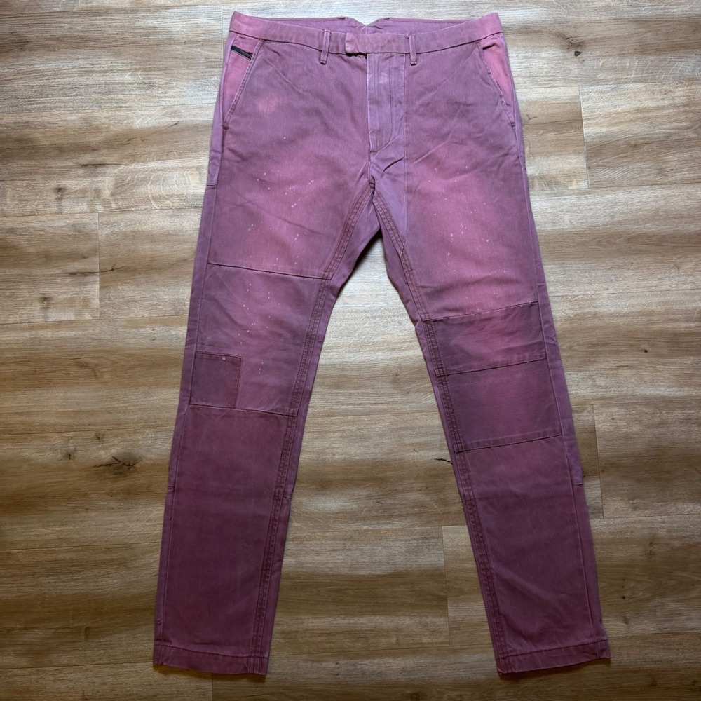 Diesel Thommer Chino Pants Mens 33x32 Burgundy Slim Fit Faded Patchwork Distress